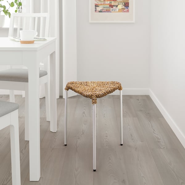 JUTEBODA stool, natural/white, 37x45x37 cm