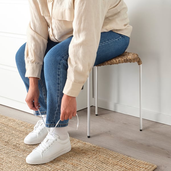JUTEBODA stool, natural/white, 37x45x37 cm