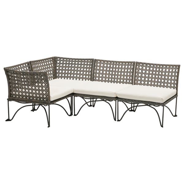 JUTHOLMEN modular corner sofa 3-seat, outdoor, dark grey/Kuddarna light grey-beige, 146x71x73 cm