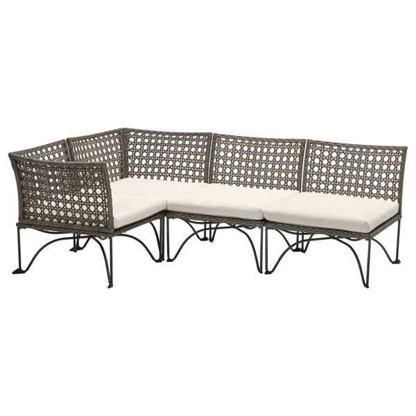 JUTHOLMEN modular corner sofa 3-seat, outdoor, dark grey/Kuddarna light grey-beige, 146x71x73 cm