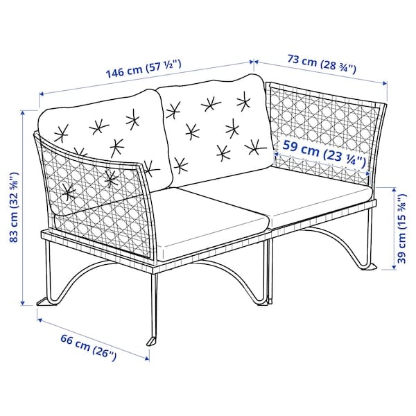 Ikea JUTHOLMEN - 2-seater sectional sofa, outdoor, dark gray/Kuddarna light gray-beige