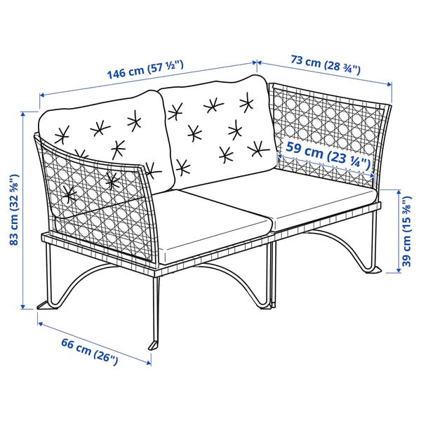 JUTHOLMEN 2-seat modular sofa, outdoor, dark grey/Kuddarna light grey-beige, 146x83x73 cm