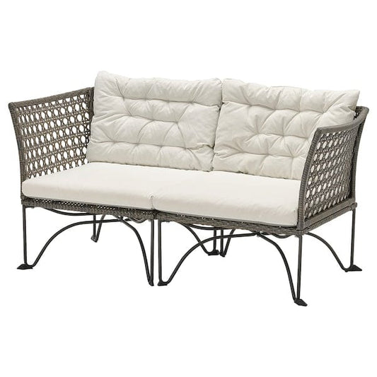 Ikea JUTHOLMEN - 2-seater sectional sofa, outdoor, dark gray/Kuddarna light gray-beige