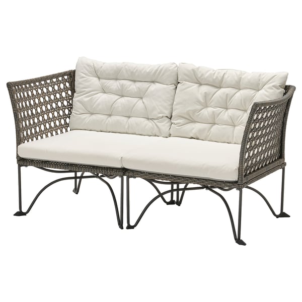 JUTHOLMEN 2-seat modular sofa, outdoor, dark grey/Kuddarna light grey-beige, 146x83x73 cm