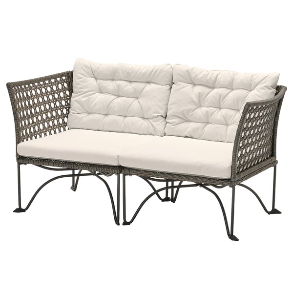 JUTHOLMEN 2-seat modular sofa, outdoor, dark grey/Kuddarna light grey-beige, 130x83x73 cm