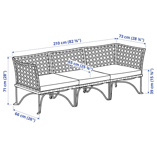 Ikea JUTHOLMEN - 3-seater sectional sofa, outdoor, dark gray/Kuddarna light gray-beige