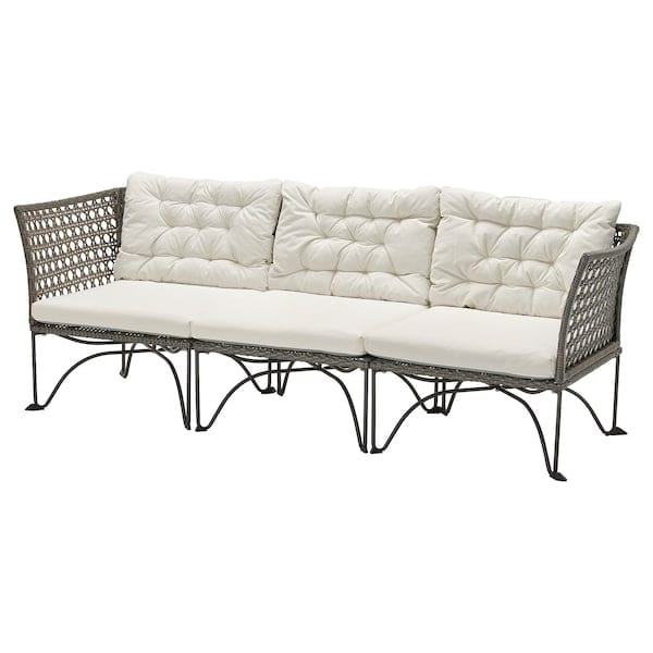 Ikea JUTHOLMEN - 3-seater sectional sofa, outdoor, dark gray/Kuddarna light gray-beige,210x73 cm