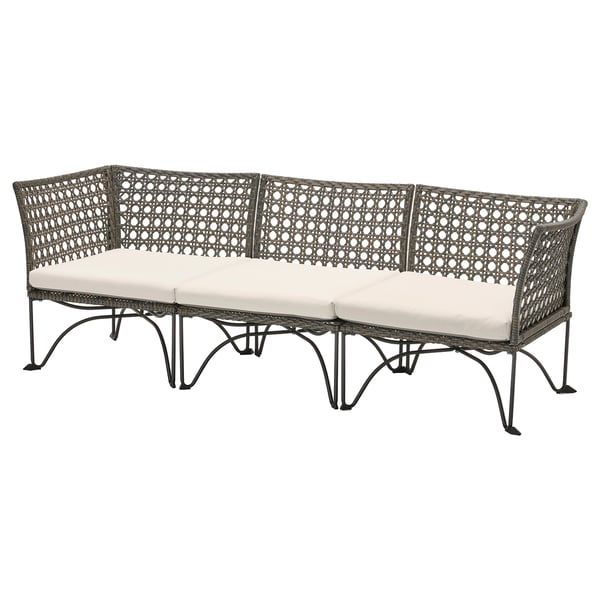 JUTHOLMEN 3-seat modular sofa, outdoor, dark grey/Kuddarna light grey-beige, 210x71x73 cm