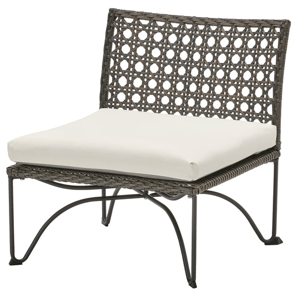 JUTHOLMEN easy chair, outdoor, dark grey/Kuddarna light grey-beige, 65x73x71 cm