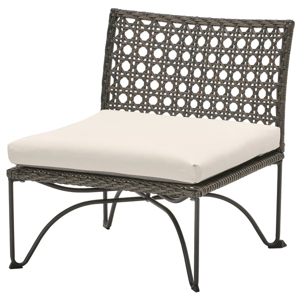 JUTHOLMEN easy chair, outdoor, dark grey/Kuddarna light grey-beige, 65x73x71 cm