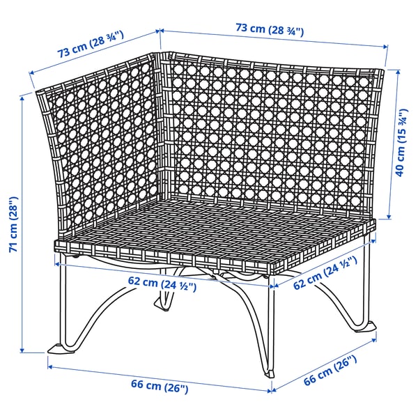 JUTHOLMEN corner section, outdoor, dark grey-brown, 73x71x73 cm
