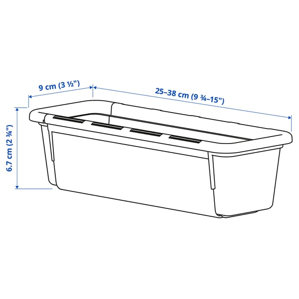 KACKLA extendable box, white, 25-38x9 cm