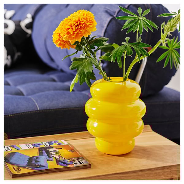 KÄLLARHALS vase, yellow, 22 cm