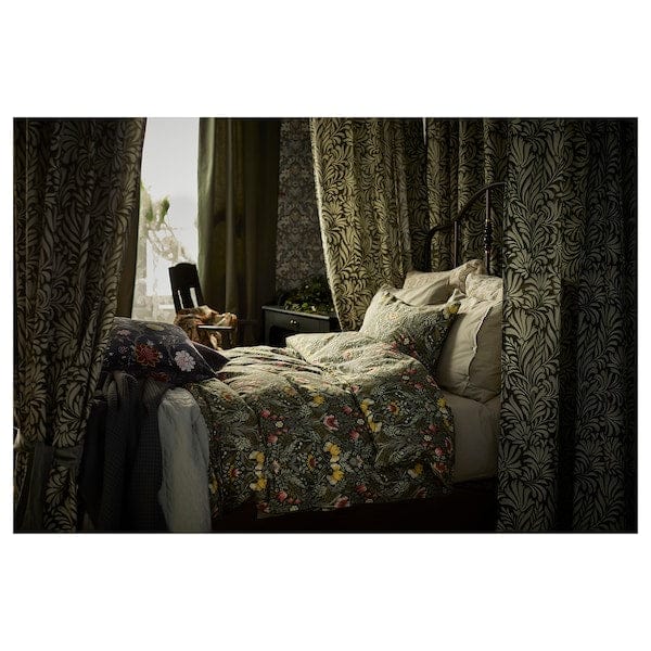 Ikea KÄRRDUNÖRT - Duvet cover and 2 pillowcases, dark green/multicolour, 240x220/50x80 cm