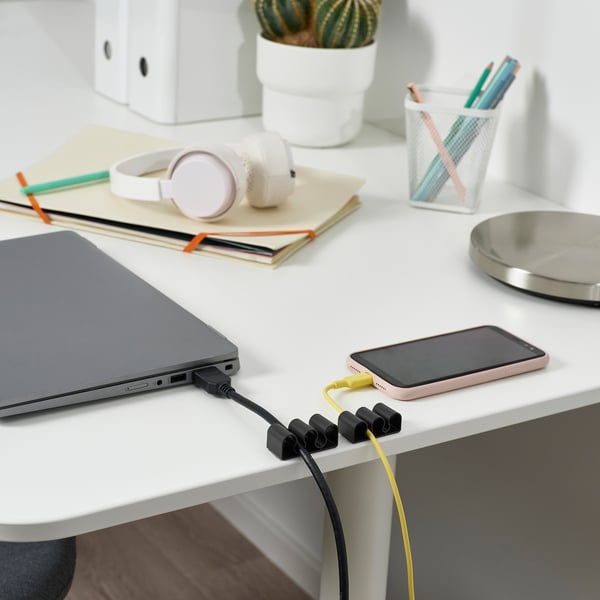 KALKSTUFF cable holder, set of 3, dark grey, 7.1x2.0 cm