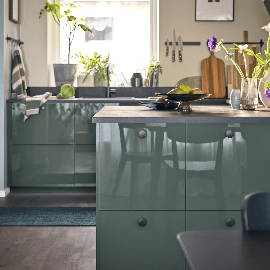 KALLARP door, high-gloss dark grey-green, 60x140 cm