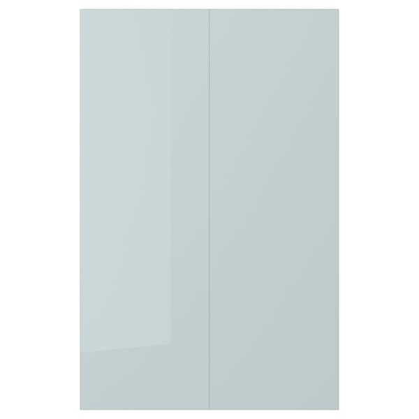 KALLARP - 2-p door f corner base cabinet set, high-gloss light grey-blue, 25x80 cm