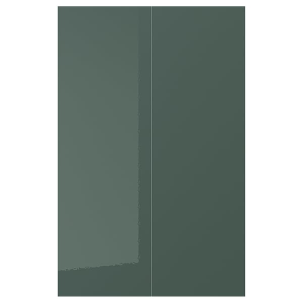 KALLARP 2-p door f corner base cabinet set, high-gloss dark grey-green, 25x80 cm