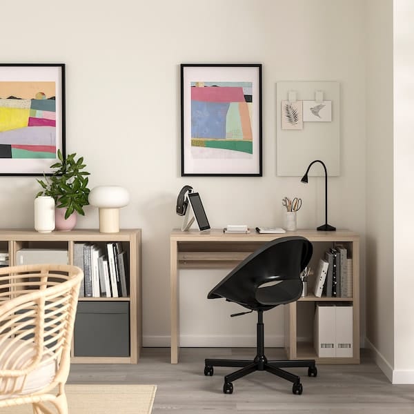 Ikea KALLAX / ELDBERGET - Desk and chair, white stained oak effect/dark grey black