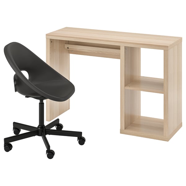 KALLAX / ELDBERGET desk and chair, white stained oak effect/dark grey black