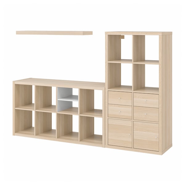 KALLAX / LACK - Combination with shelf, oak effect with white stain,224x39x147 cm