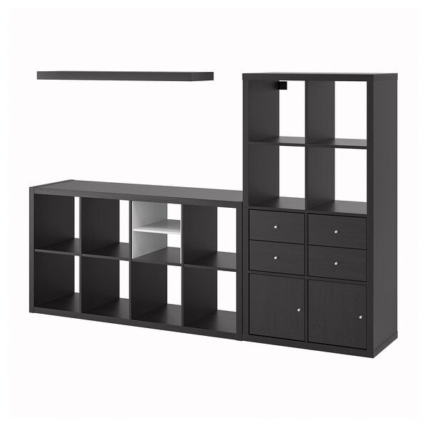 KALLAX / LACK - Combination with shelf, brown-black,224x39x147 cm