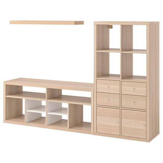 Ikea KALLAX / LACK - TV storage combination, white stained oak effect, 224x39x147 cm
