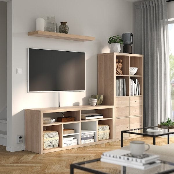 Ikea KALLAX / LACK - TV storage combination, white stained oak effect, 224x39x147 cm