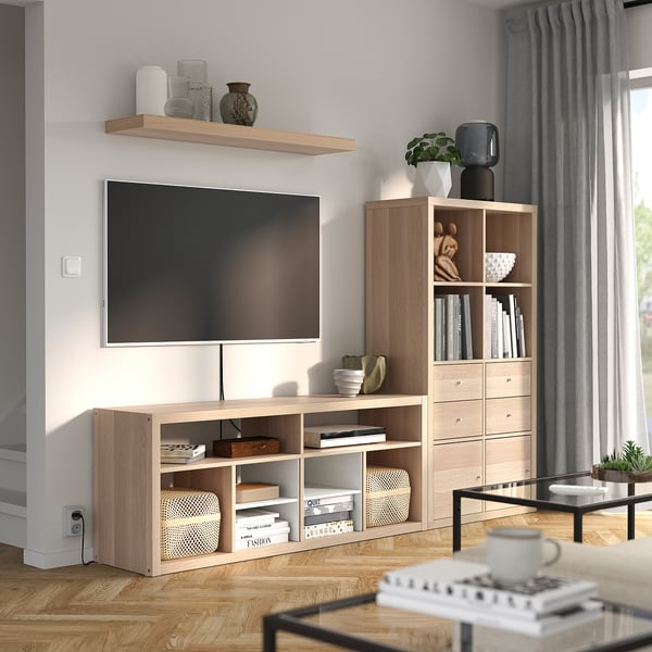 KALLAX / LACK - TV storage combination, white stained oak effect, 224x39x147 cm