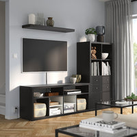 KALLAX / LACK - TV storage combination, black-brown, 224x39x147 cm
