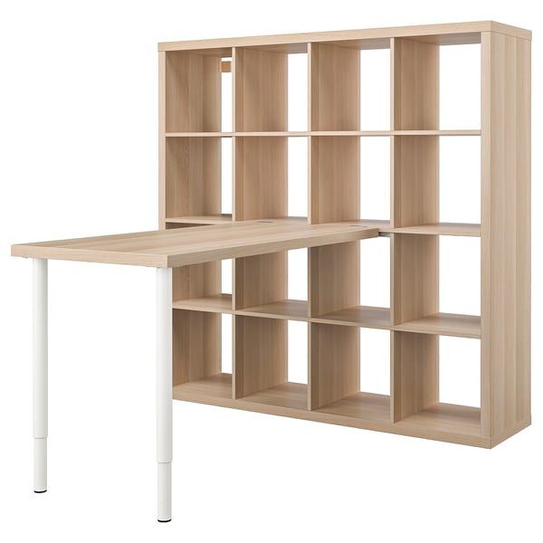 KALLAX / LAGKAPTEN desk combination, white/white stained oak effect, 147x159x147 cm