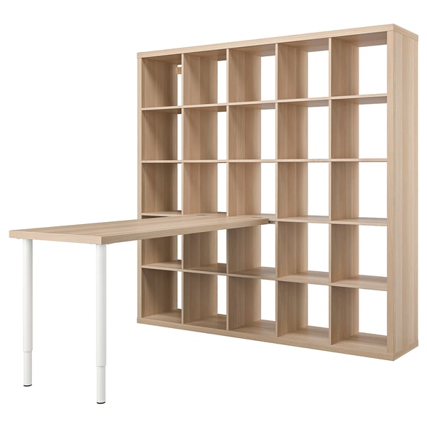 KALLAX / LAGKAPTEN - KALLAX / LAGKAPTEN Desk combination, white/white stained oak effect, 182x179x182 cm