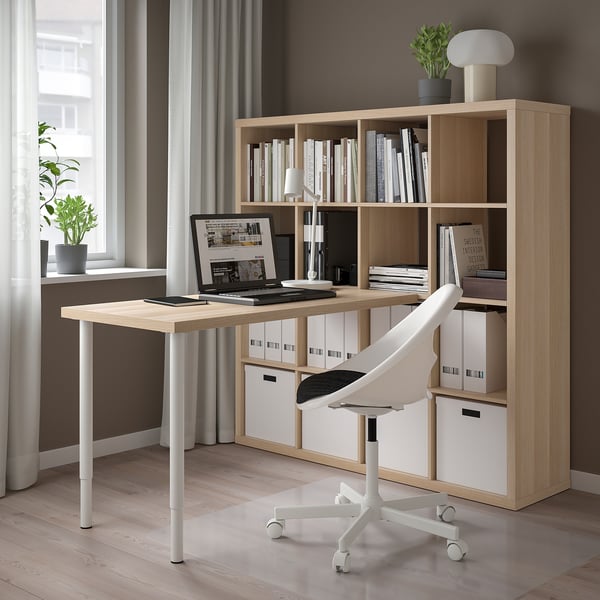 KALLAX / LAGKAPTEN - KALLAX / LAGKAPTEN Desk combination, white/white stained oak effect, 147x159x147 cm