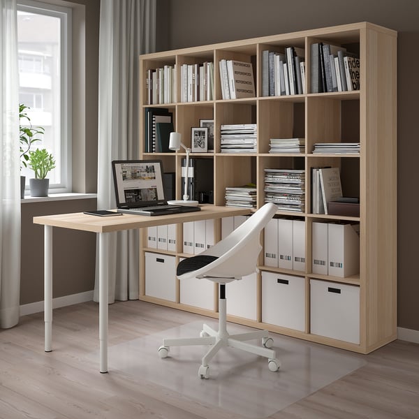 KALLAX / LAGKAPTEN - KALLAX / LAGKAPTEN Desk combination, white/white stained oak effect, 182x159x182 cm