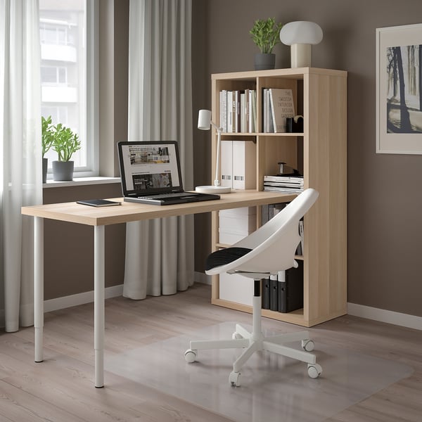 KALLAX / LAGKAPTEN - KALLAX / LAGKAPTEN Desk combination, white/white stained oak effect, 77x179x147 cm