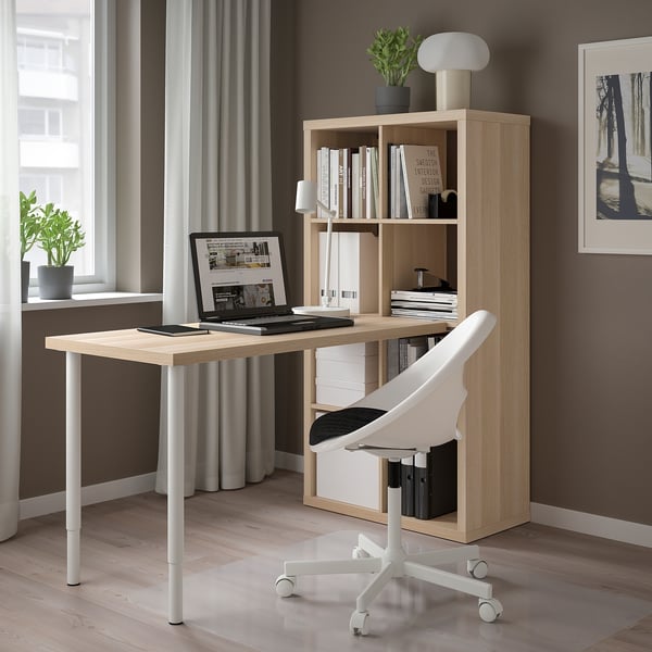 KALLAX / LAGKAPTEN desk combination, white/white stained oak effect, 77x159x147 cm