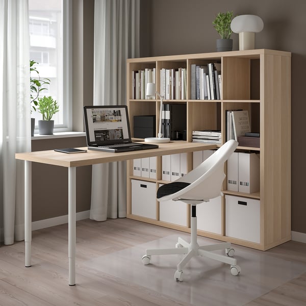 KALLAX / LAGKAPTEN desk combination, white/white stained oak effect, 147x179x147 cm