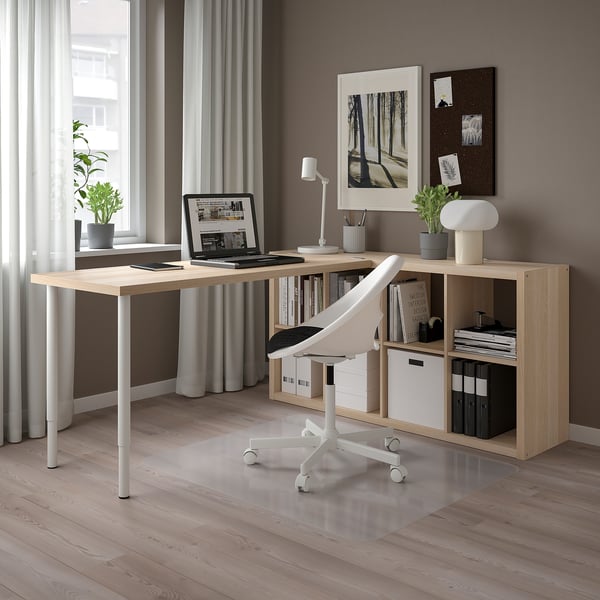 KALLAX / LAGKAPTEN - KALLAX / LAGKAPTEN Desk combination, white/white stained oak effect, 77x179x147 cm