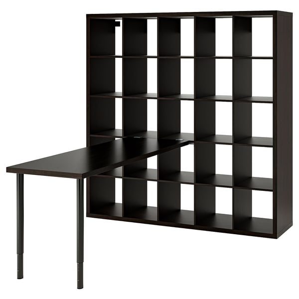 KALLAX / LAGKAPTEN desk combination, black/black-brown, 182x179x182 cm