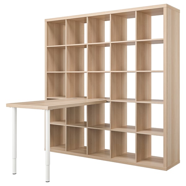 KALLAX / LINNMON desk combination, white/white stained oak effect, 182x139x182 cm
