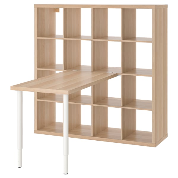 KALLAX / LINNMON desk combination, white/white stained oak effect, 147x139x147 cm