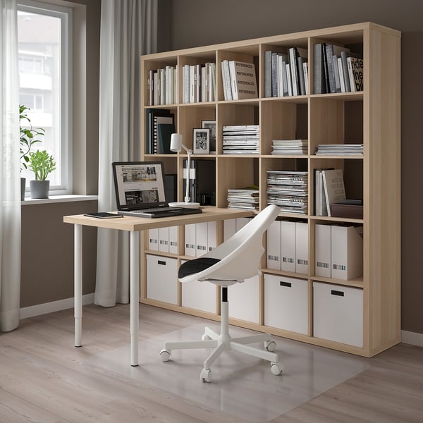 KALLAX / LINNMON desk combination, white/white stained oak effect, 182x139x182 cm