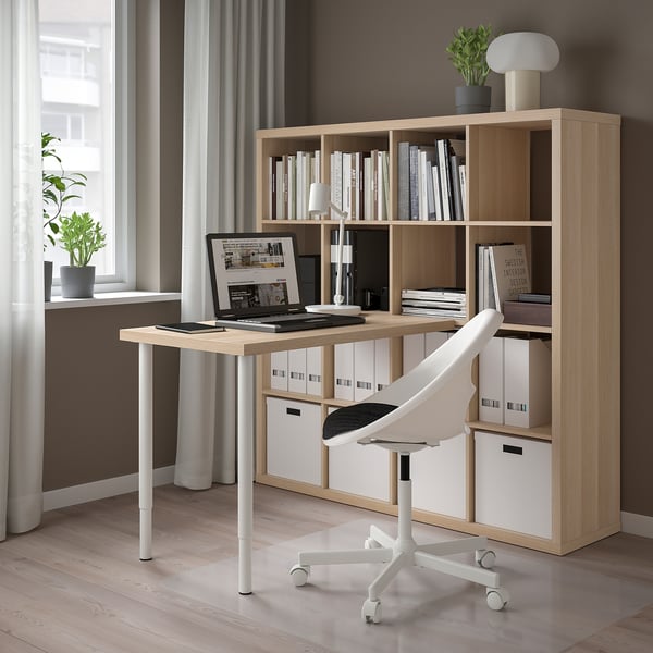 KALLAX / LINNMON desk combination, white/white stained oak effect, 147x139x147 cm
