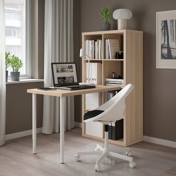 KALLAX / LINNMON desk combination, white/white stained oak effect, 77x139x147 cm