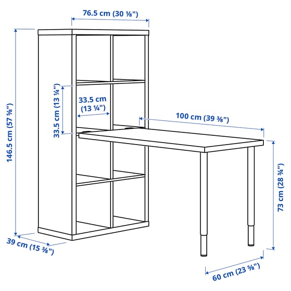 KALLAX / LINNMON desk combination, white/white stained oak effect, 77x139x147 cm