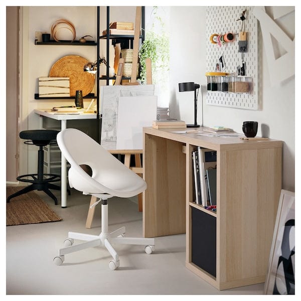 Ikea KALLAX / LOBERGET - Desk and chair, white stained oak effect/white
