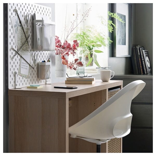 Ikea KALLAX / LOBERGET - Desk and chair, white stained oak effect/white