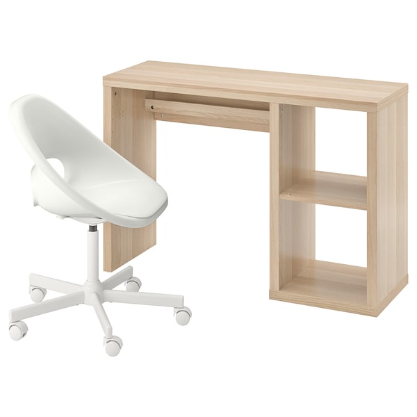 KALLAX / LOBERGET - Desk and chair, white stained oak effect/white