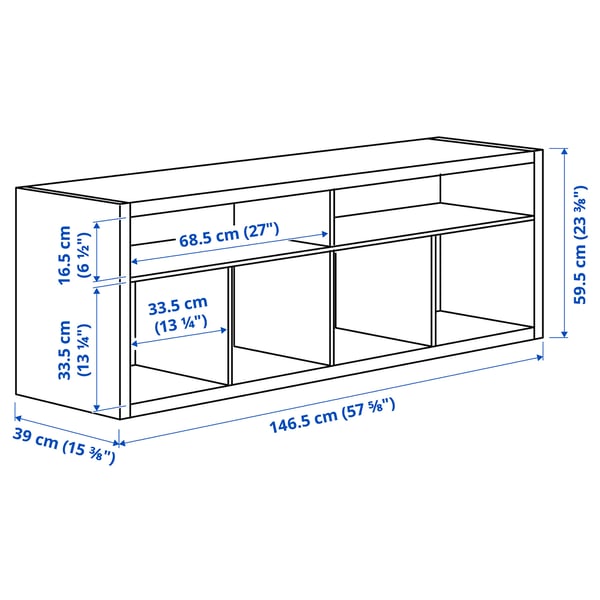 KALLAX tv bench with underframe, white stained oak effect, 147x39x78 cm