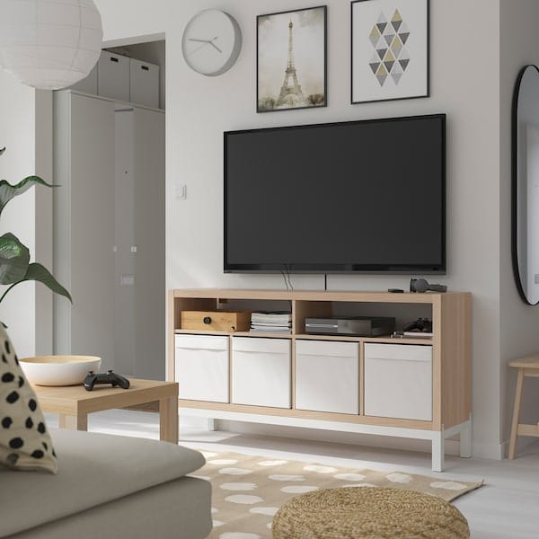 Ikea KALLAX - Tv bench with underframe, white stained oak effect, 147x39x78 cm